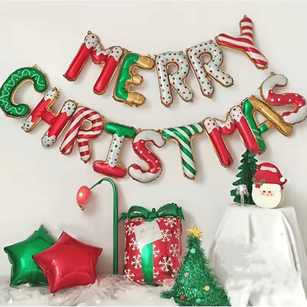 14pcs 16Inch Merry Christmas Balloon Banner Set Aluminum Foil Christmas Party Decorations For Indoo 1