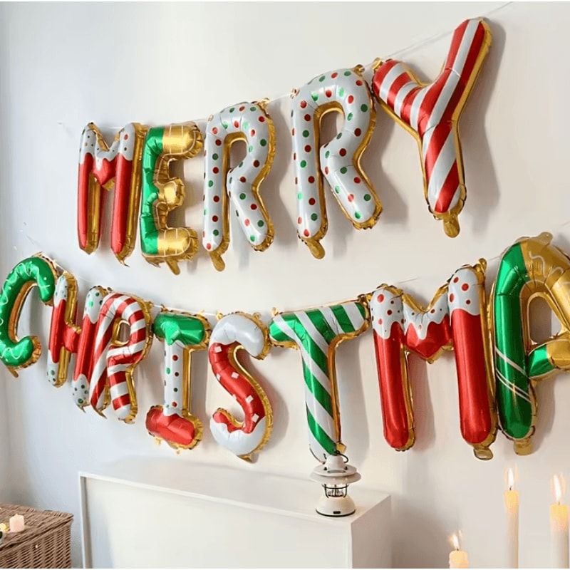 14pcs 16Inch Merry Christmas Balloon Banner Set Aluminum Foil Christmas Party Decorations For Indoo 2