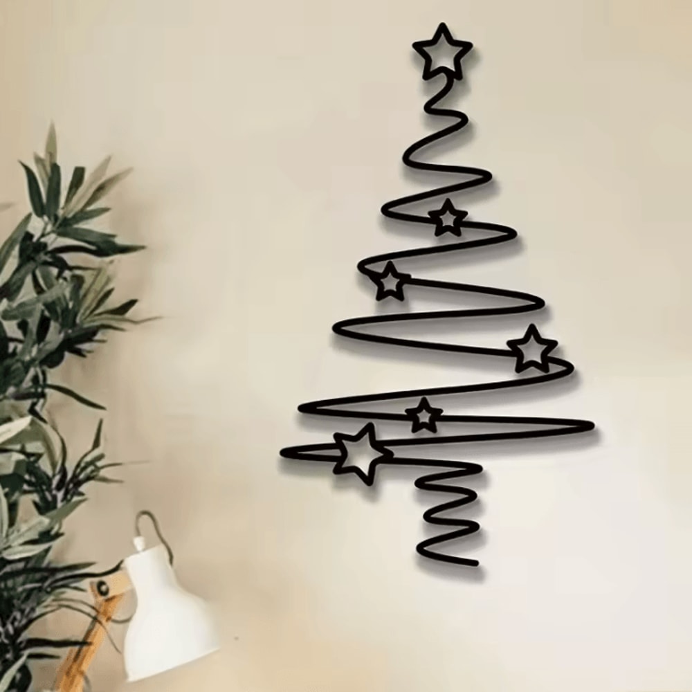 1Pc Metal Christmas Tree Wall Art Indoor Outdoor Holiday Wall Decoration With Star Accent 1