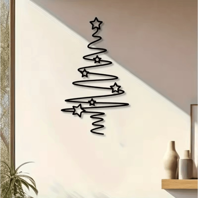 1Pc Metal Christmas Tree Wall Art Indoor Outdoor Holiday Wall Decoration With Star Accent 3