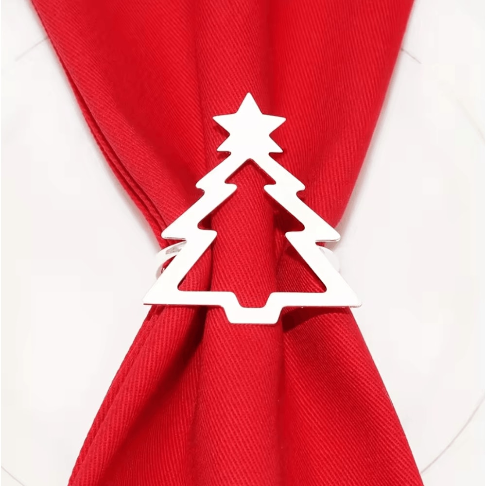 Christmas Curtain Rings Hollow Out Xmas Tree Curtain Holder And Golden Serviette Buckles For Holida 0