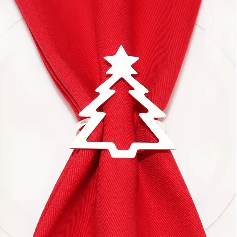 Christmas Curtain Rings Hollow Out Xmas Tree Curtain Holder And Golden Serviette Buckles For Holida 0