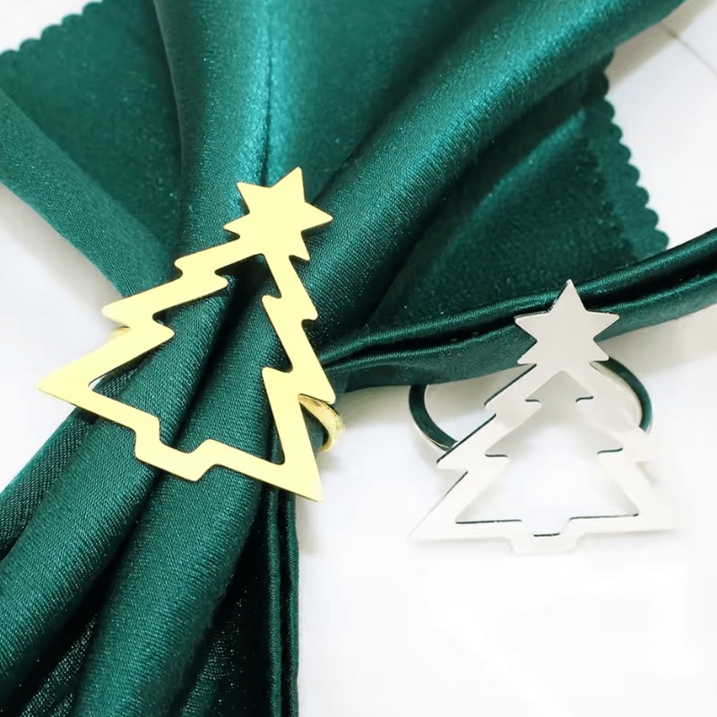 Christmas Curtain Rings Hollow Out Xmas Tree Curtain Holder And Golden Serviette Buckles For Holida 2