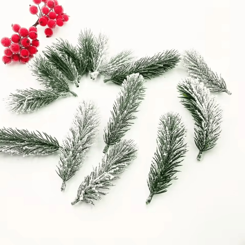 20Pcs Artificial Pine Branches White Flocking Christmas Tree Decoration For Festive Home And Party 0