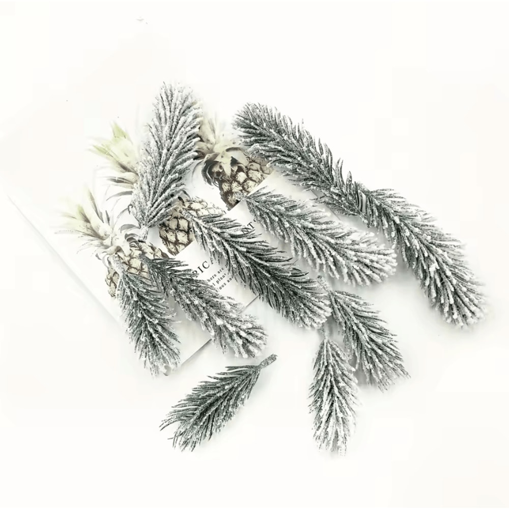 20Pcs Artificial Pine Branches White Flocking Christmas Tree Decoration For Festive Home And Party 2