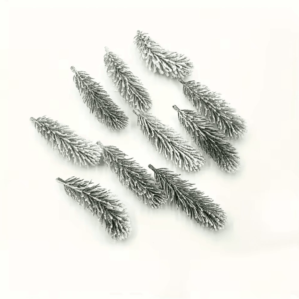 20Pcs Artificial Pine Branches White Flocking Christmas Tree Decoration For Festive Home And Party 4