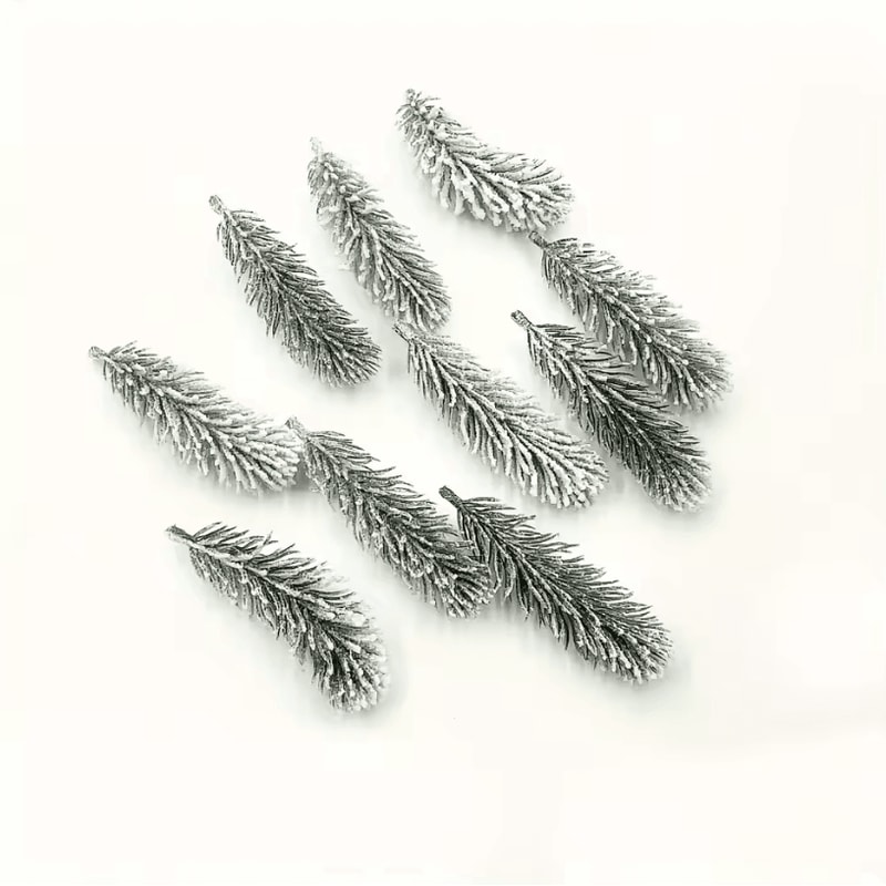 20Pcs Artificial Pine Branches White Flocking Christmas Tree Decoration For Festive Home And Party 4