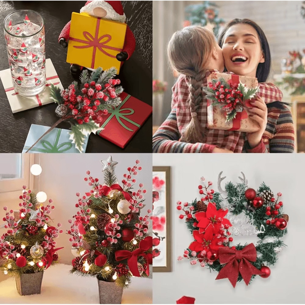 20pcs Artificial Red Berries Stems With Frosted Snow For Christmas Tree Decorations And Festive Hol 3