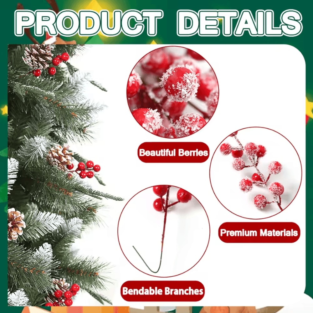 20pcs Artificial Red Berries Stems With Frosted Snow For Christmas Tree Decorations And Festive Hol 4