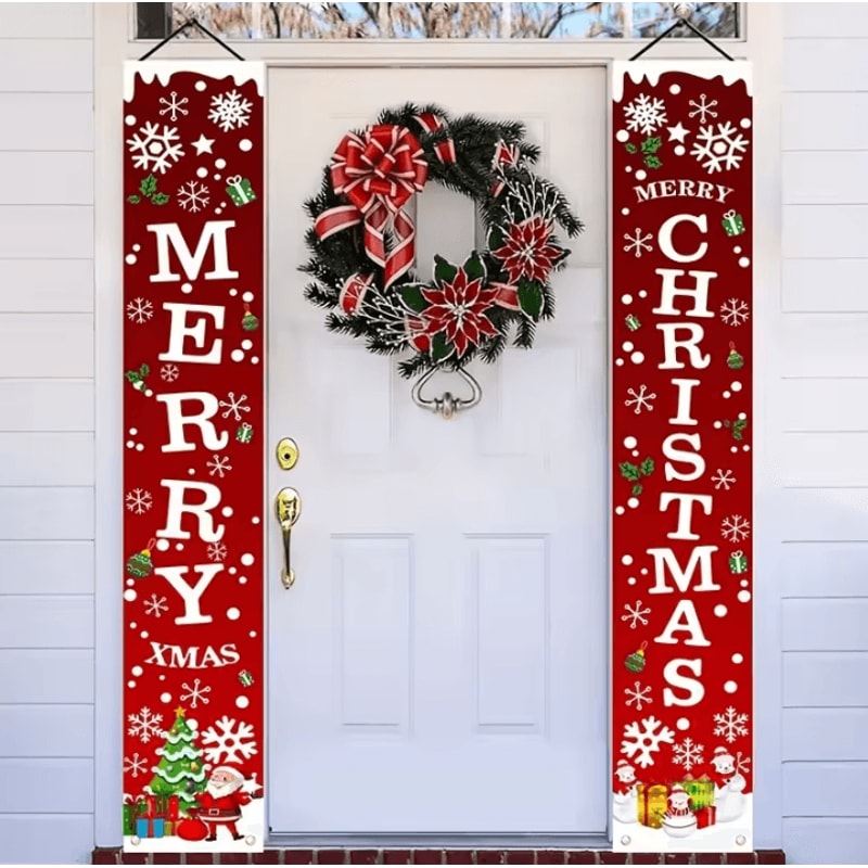 1Pair Christmas Door Banners Polyester 2D Merry Christmas Flag 12 By 71 Inches For Indoor Outdoor G 2
