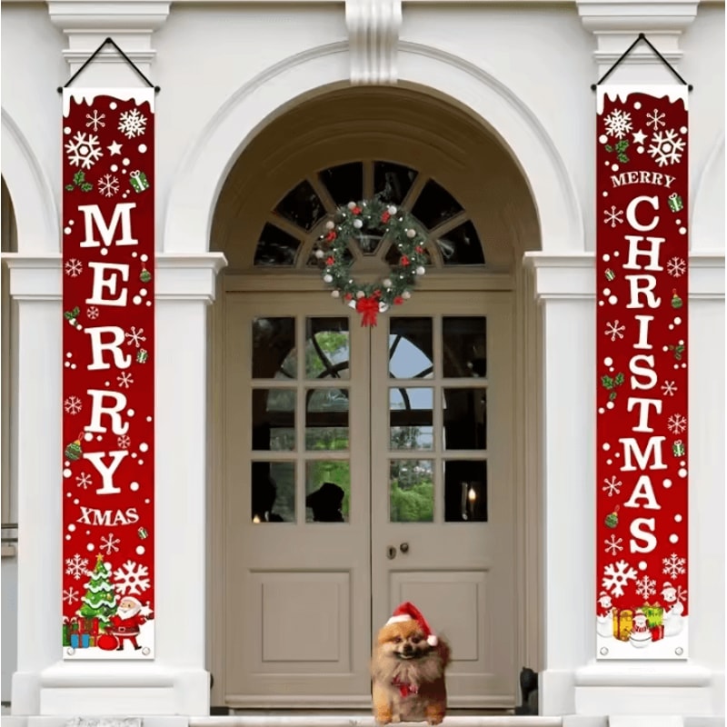 1Pair Christmas Door Banners Polyester 2D Merry Christmas Flag 12 By 71 Inches For Indoor Outdoor G 3