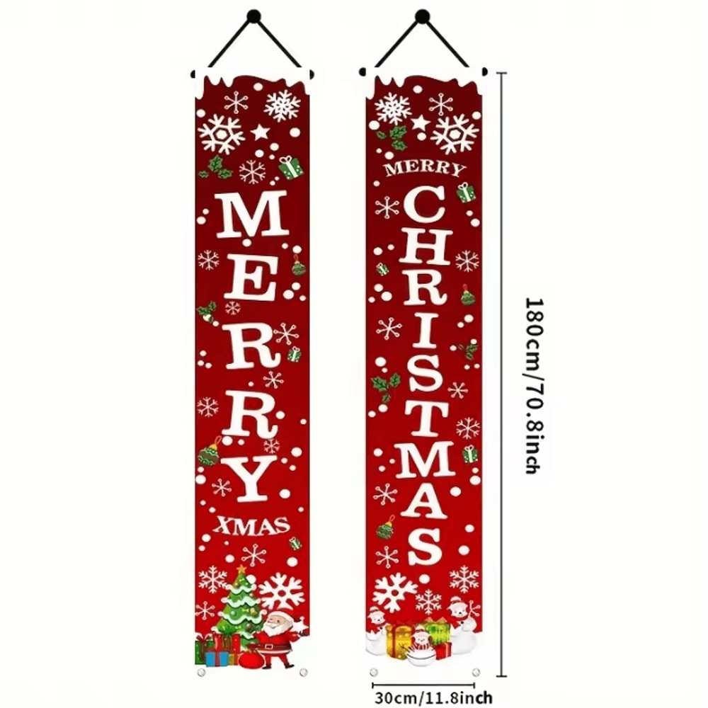 1Pair Christmas Door Banners Polyester 2D Merry Christmas Flag 12 By 71 Inches For Indoor Outdoor G 4