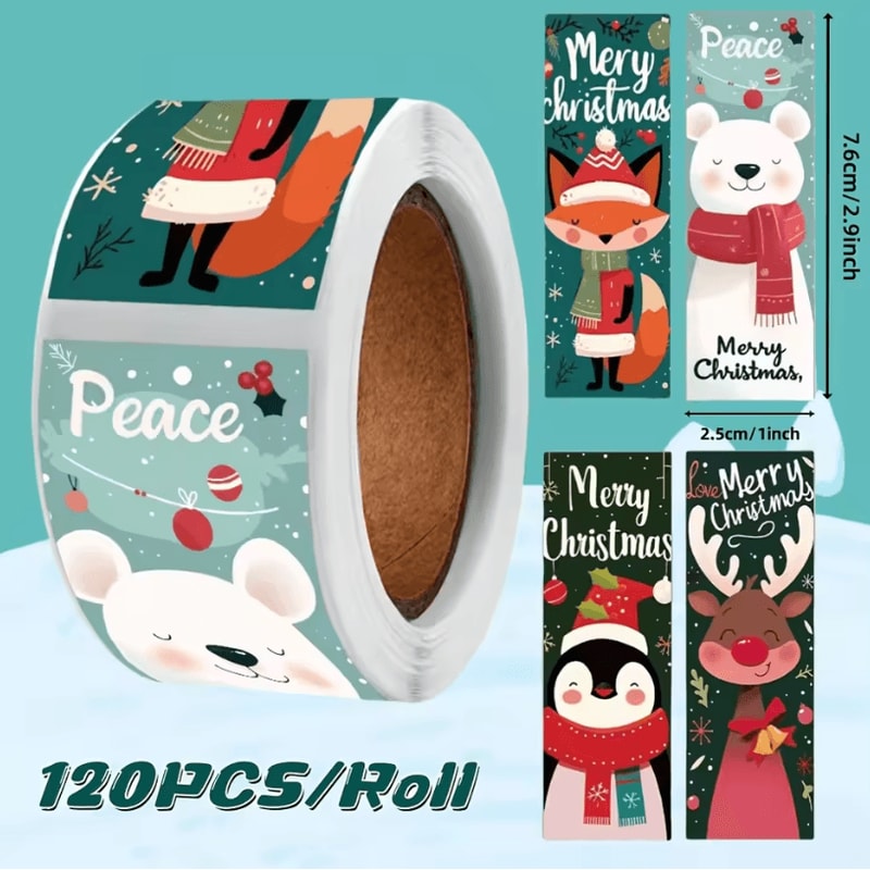 120pcs Christmas Stickers 1 By 3 Inches Festive Gift Wrapping Seal Stickers SelfAdhesive Holiday De 0