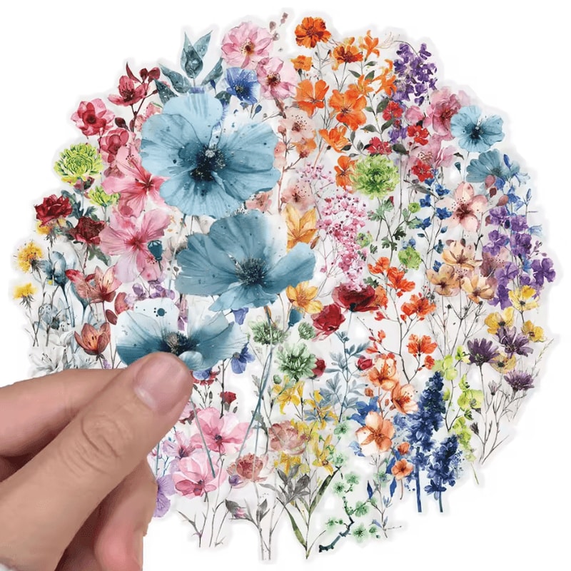 50pcs Transparent Flower Stickers Ink Floral Decorative Craft Stickers For Notebook Guitar Brochure 2