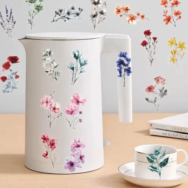 50pcs Transparent Flower Stickers Ink Floral Decorative Craft Stickers For Notebook Guitar Brochure 3