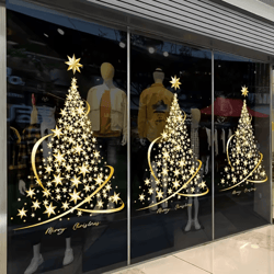 golden christmas window stickers garland holiday decal decorations for home, shopping mall and glass doors