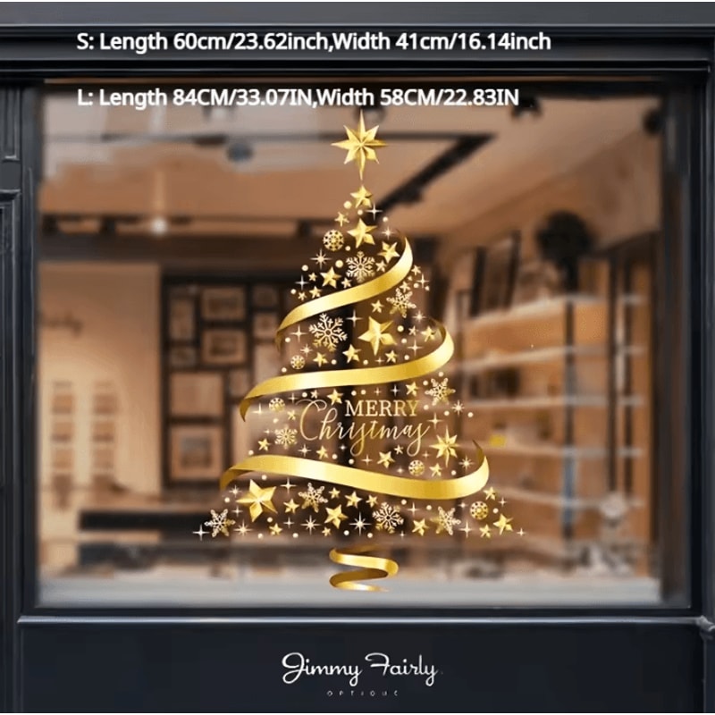 Golden Christmas Window Stickers Garland Holiday Decal Decorations For Home Shopping Mall And Glass 4