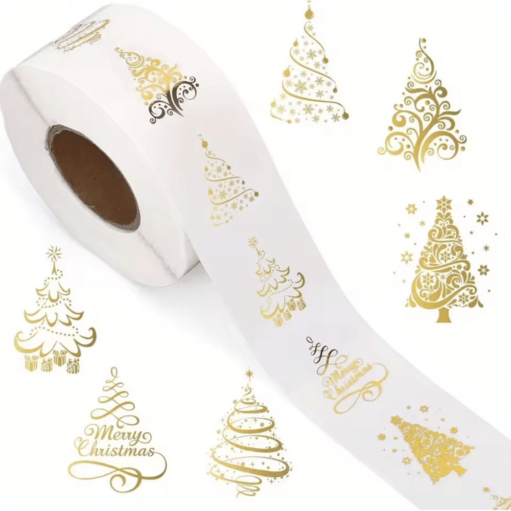 500pcs Christmas Stickers Golden Foil Christmas Tree Sealing Stickers Clear Vinyl Decals For Gifts 0