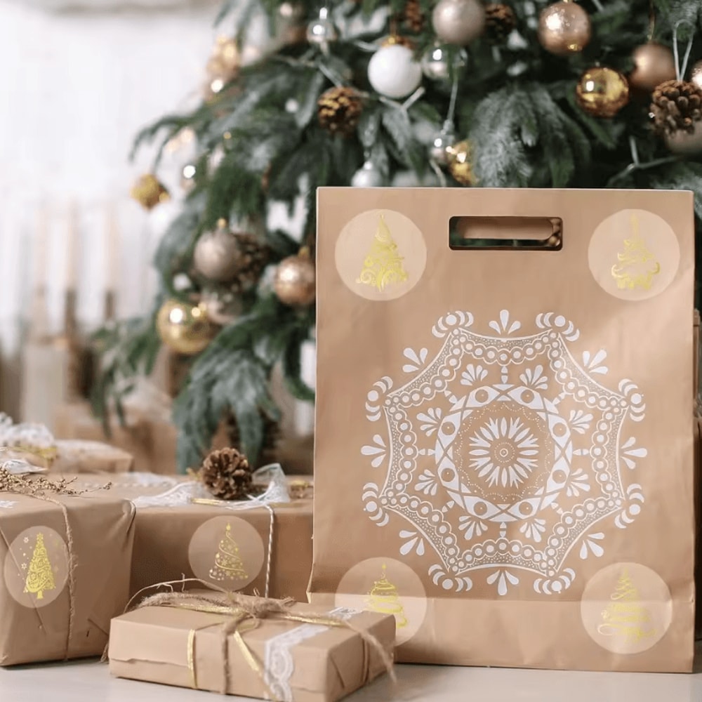 500pcs Christmas Stickers Golden Foil Christmas Tree Sealing Stickers Clear Vinyl Decals For Gifts 2