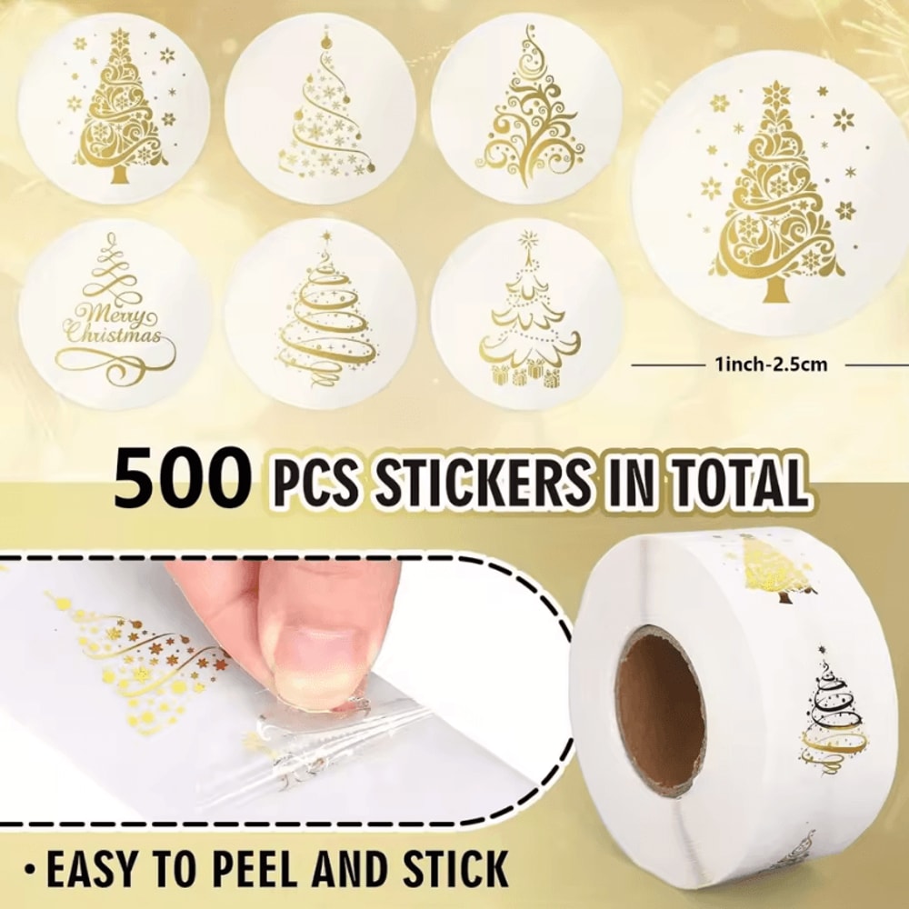 500pcs Christmas Stickers Golden Foil Christmas Tree Sealing Stickers Clear Vinyl Decals For Gifts 5