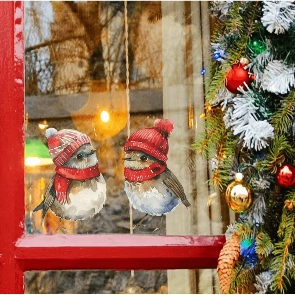 Christmas Holiday Window Clings Festive Bird Decor Stickers For Home Bathroom Thanksgiving And New 4