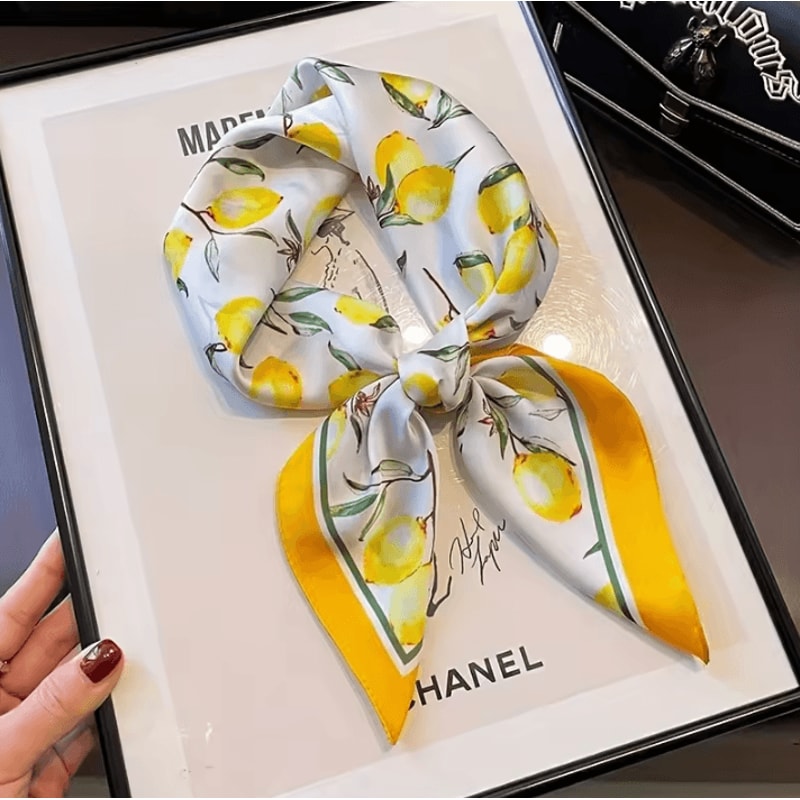 Lemon Pattern Lemon Pattern Silk Scarf Lightweight Square Scarf For Women Fashion Neck Headband And 4