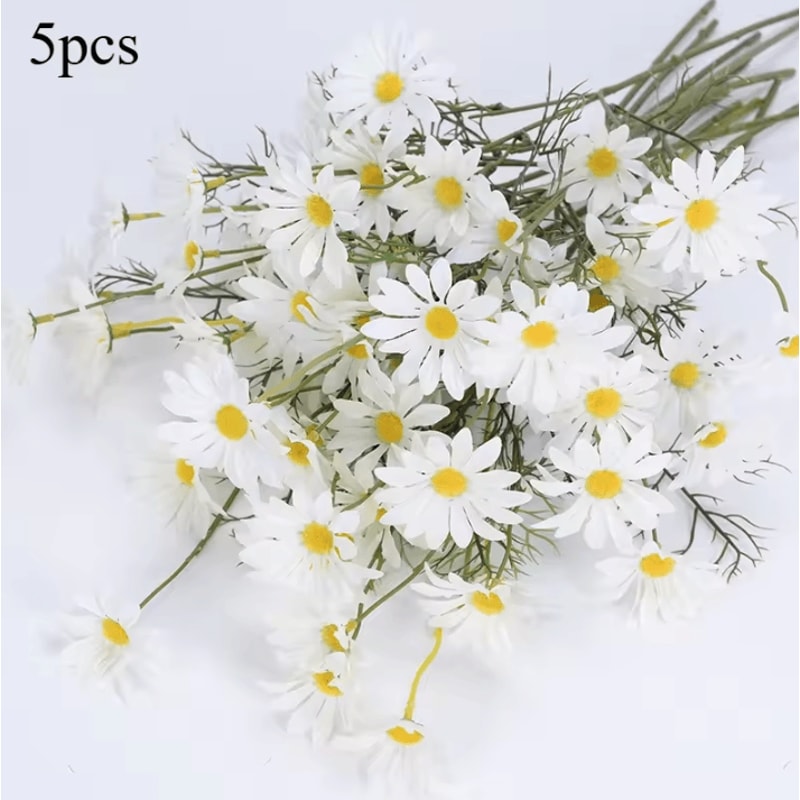 5pcs Artificial Small Daisies Lifelike Faux Mini Daisy Flowers For Home Vase Decor Wedding Party Ta 9