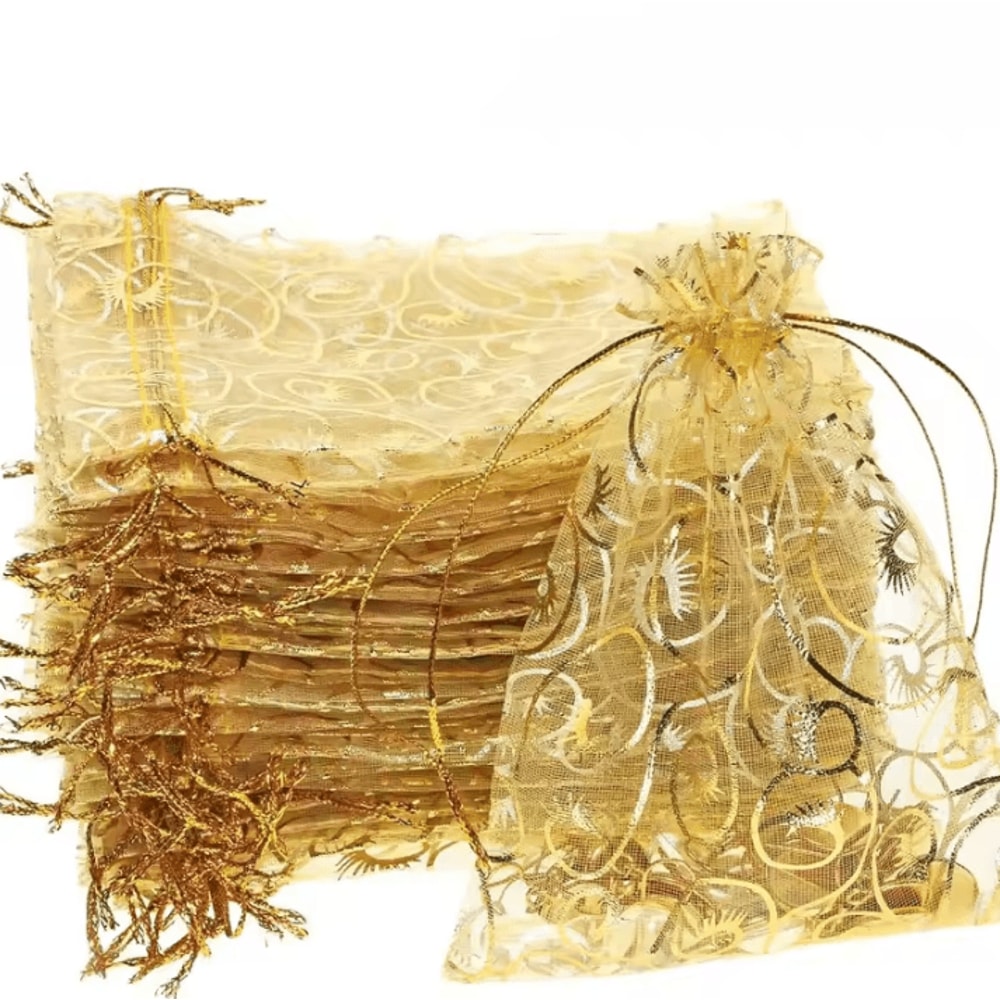 100pcs Golden Mesh Drawstring Bags Party Favor Gift Pouches For Candy Makeup Jewelry And Accessorie 0