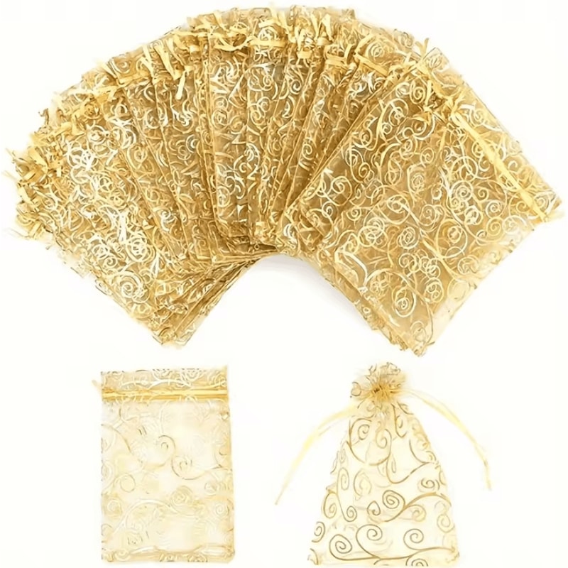100pcs Golden Mesh Drawstring Bags Party Favor Gift Pouches For Candy Makeup Jewelry And Accessorie 1