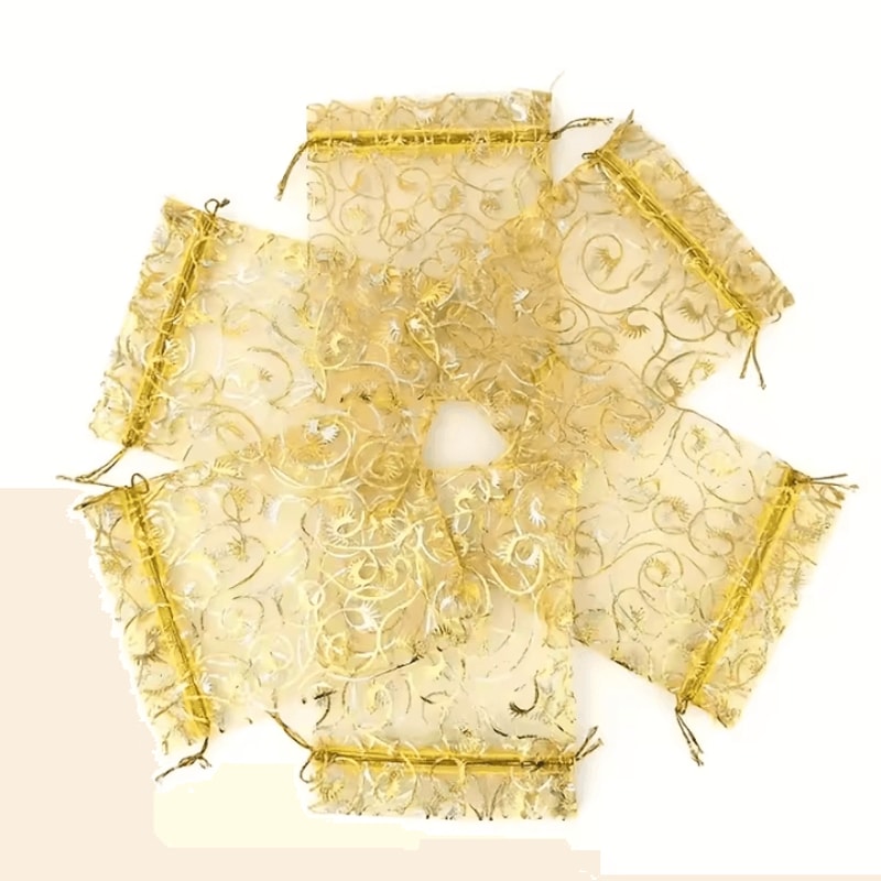 100pcs Golden Mesh Drawstring Bags Party Favor Gift Pouches For Candy Makeup Jewelry And Accessorie 2
