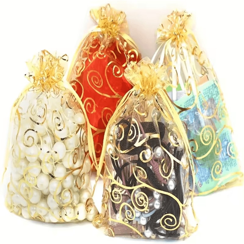 100pcs Golden Mesh Drawstring Bags Party Favor Gift Pouches For Candy Makeup Jewelry And Accessorie 4