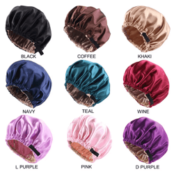 satin hair cap for sleeping silk night hair care hat with adjustable button headwear