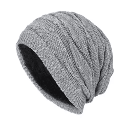 winter warm knitted woolen skullies beanie hat velvet lined diamond pattern for men