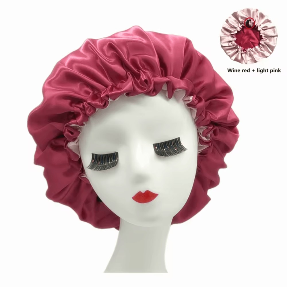Reversible Satin Bonnet Hair Cap Double Layer Sleep Night Head Cover For Curly And Styled Hair 6