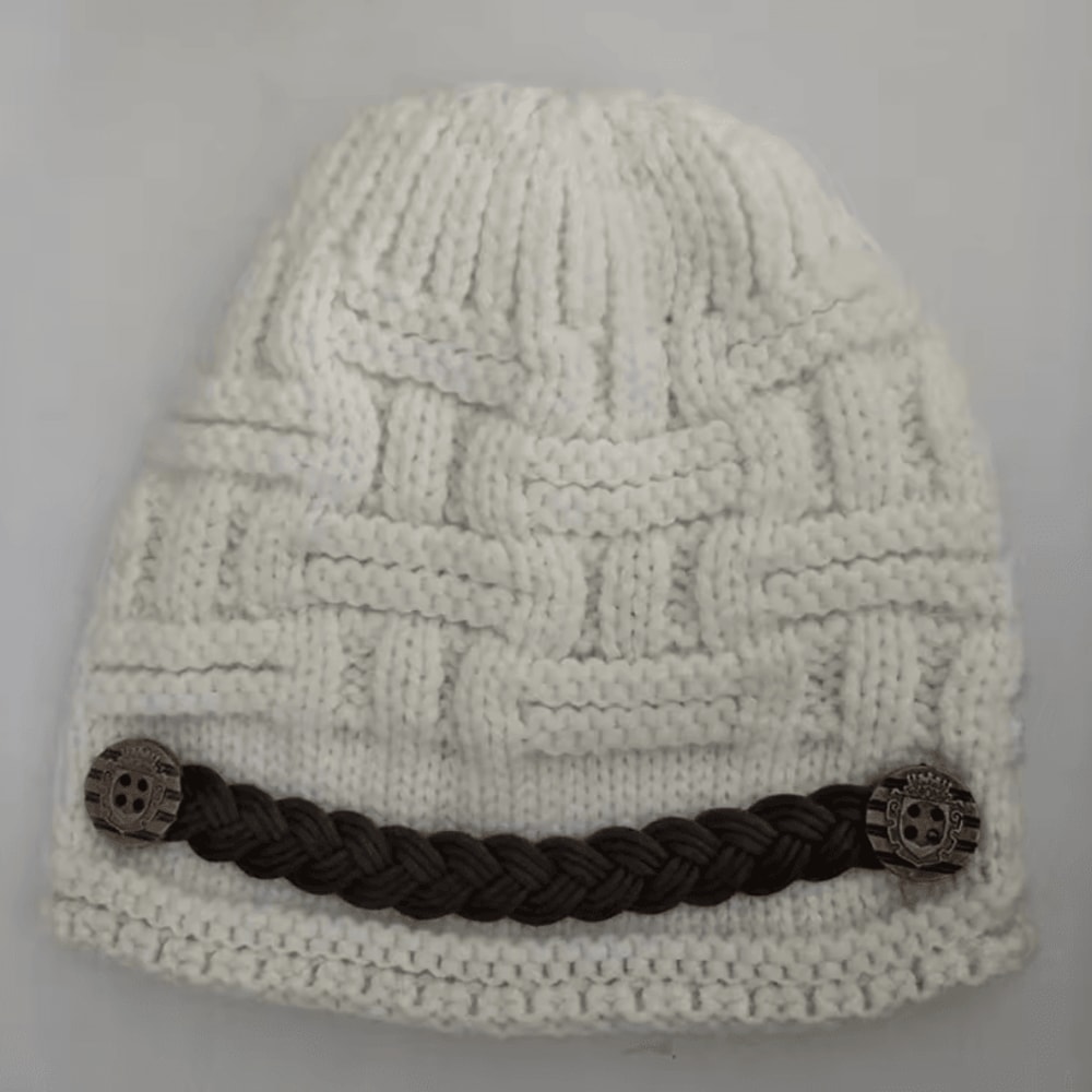 Warm Wool Knitted Hat Cute Curling Belt Hip Hop Winter Beanie With Ear Protection 4