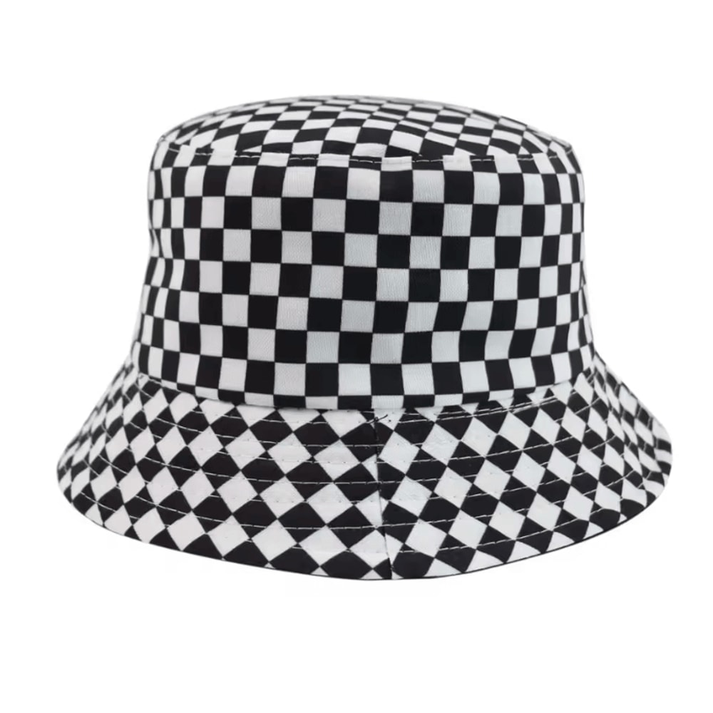 Black And White Checkered Fisherman Hat Unisex Hip Hop Street Graffiti Skateboard Cap 0