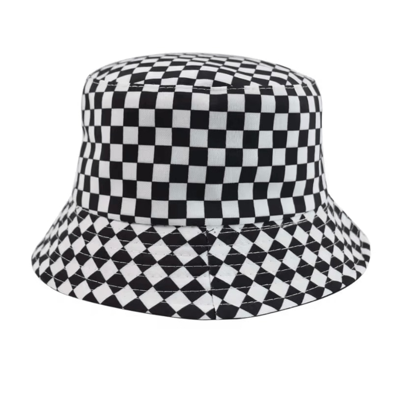 Black And White Checkered Fisherman Hat Unisex Hip Hop Street Graffiti Skateboard Cap 0