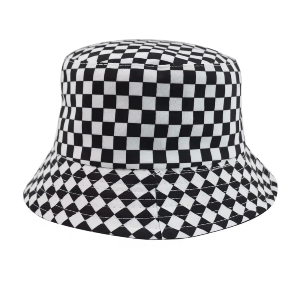 Black And White Checkered Fisherman Hat Unisex Hip Hop Street Graffiti Skateboard Cap 2