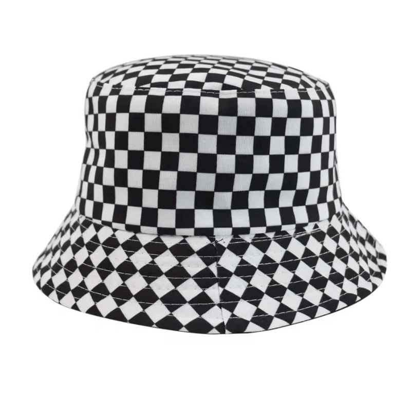 Black And White Checkered Fisherman Hat Unisex Hip Hop Street Graffiti Skateboard Cap 2