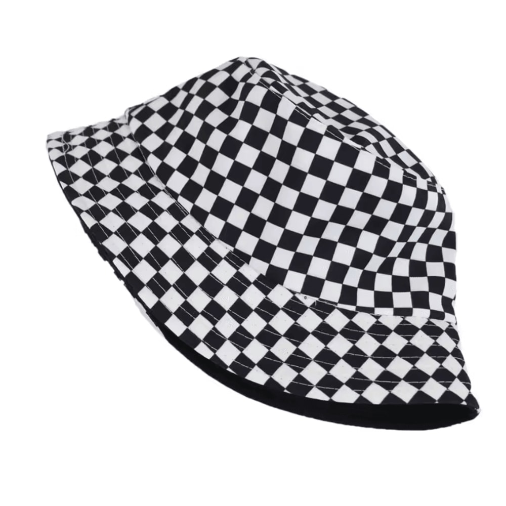 Black And White Checkered Fisherman Hat Unisex Hip Hop Street Graffiti Skateboard Cap 3