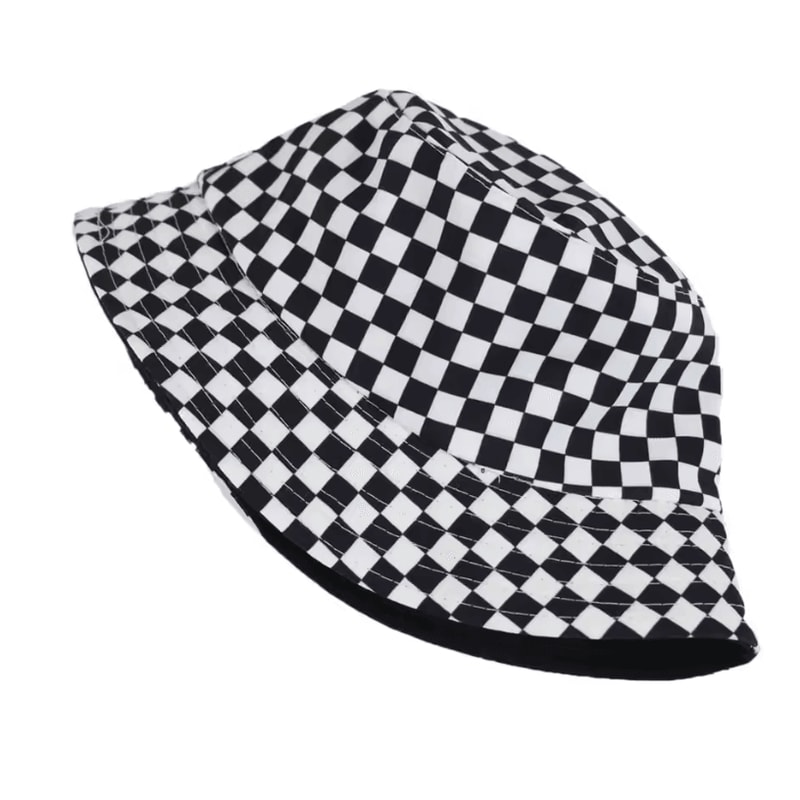 Black And White Checkered Fisherman Hat Unisex Hip Hop Street Graffiti Skateboard Cap 3