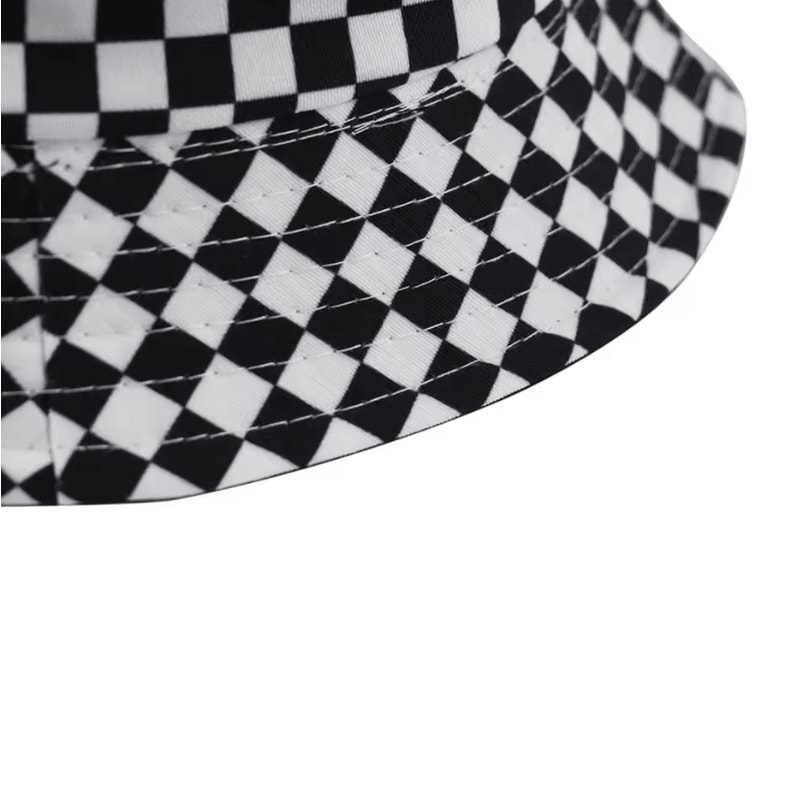 Black And White Checkered Fisherman Hat Unisex Hip Hop Street Graffiti Skateboard Cap 5