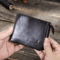 Genuine Crazy Horse Leather Mens Trifold Wallet With Zip Coin Pocket Vintage Cowhide Purse 1