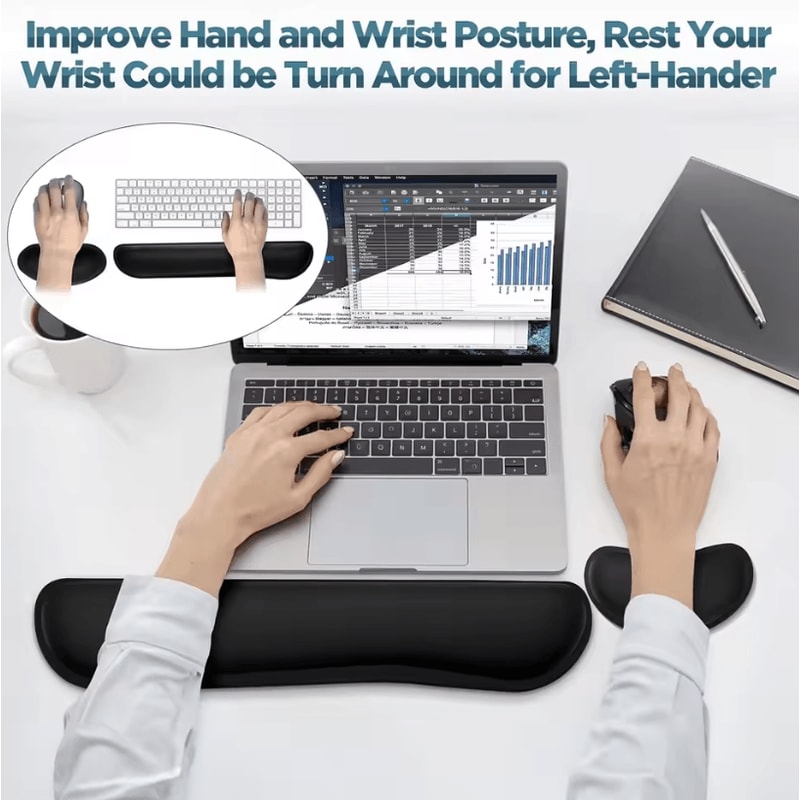 2Pcs Keyboard And Mouse Wrist Rest Set With Silky Gel Memory Foam For Ergonomic Comfort 4
