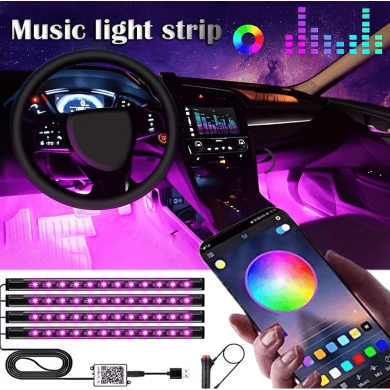 LED Car Music Light Strip Smart Bluetooth RGB USB Interior Atmosphere Lighting For Vehicle 0