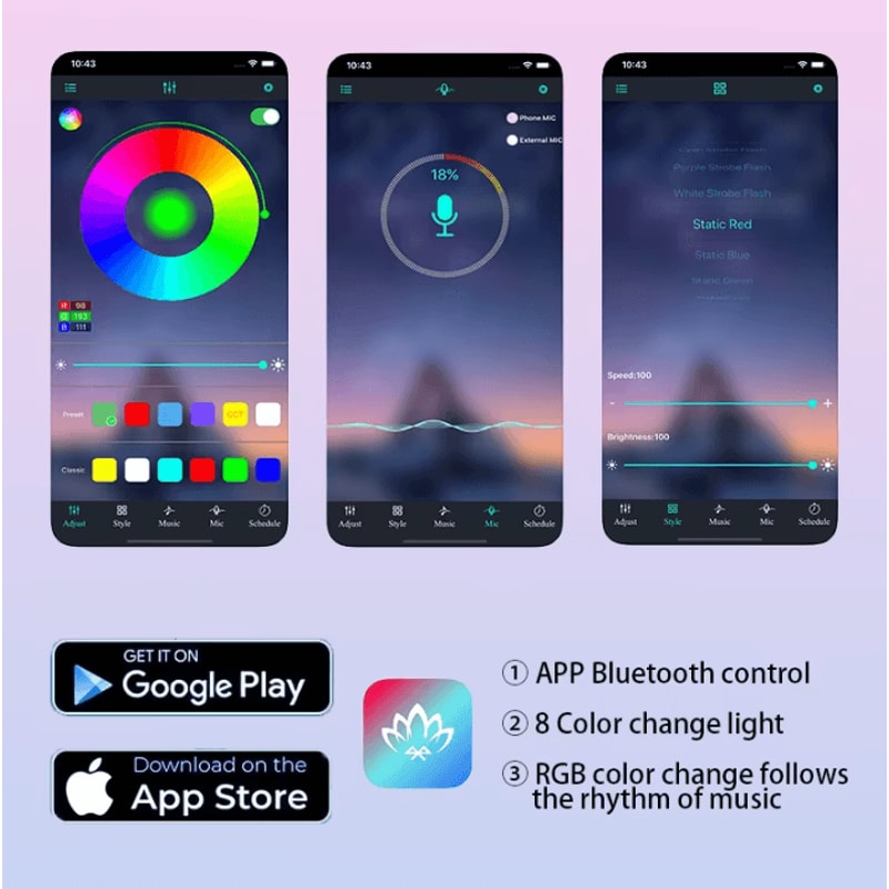 LED Car Music Light Strip Smart Bluetooth RGB USB Interior Atmosphere Lighting For Vehicle 1