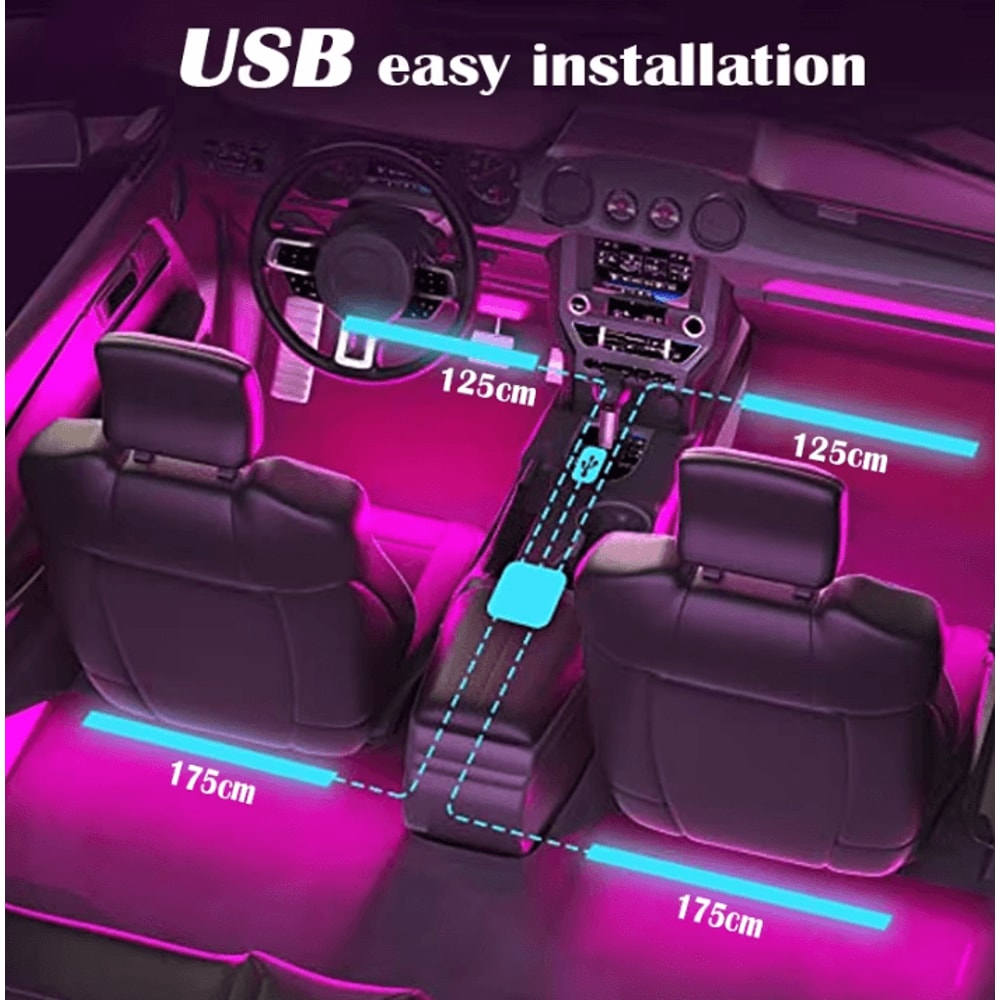 LED Car Music Light Strip Smart Bluetooth RGB USB Interior Atmosphere Lighting For Vehicle 3