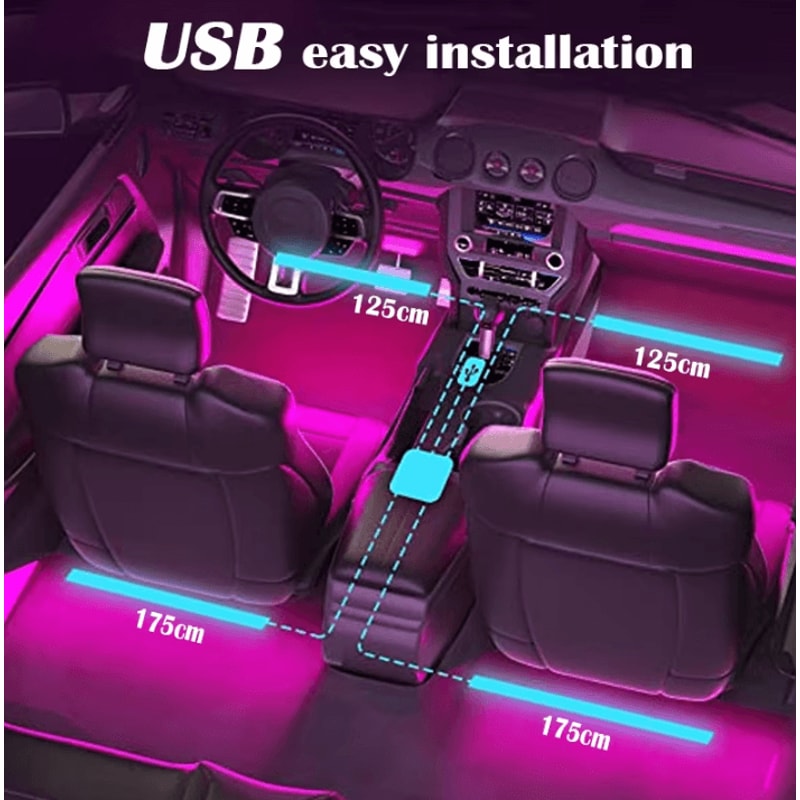 LED Car Music Light Strip Smart Bluetooth RGB USB Interior Atmosphere Lighting For Vehicle 3