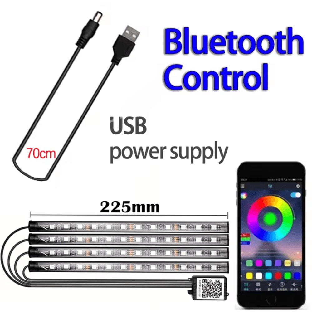 LED Car Music Light Strip Smart Bluetooth RGB USB Interior Atmosphere Lighting For Vehicle 6