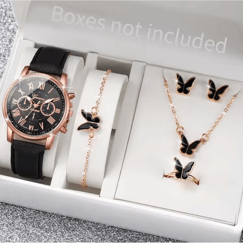 Fashion Womens Quartz Watch Set With Leather Bands And Heart Rhinestone Accent 56 PCS 3